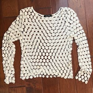 Wells Grace Cream Open Crochet Long Sleeve Top